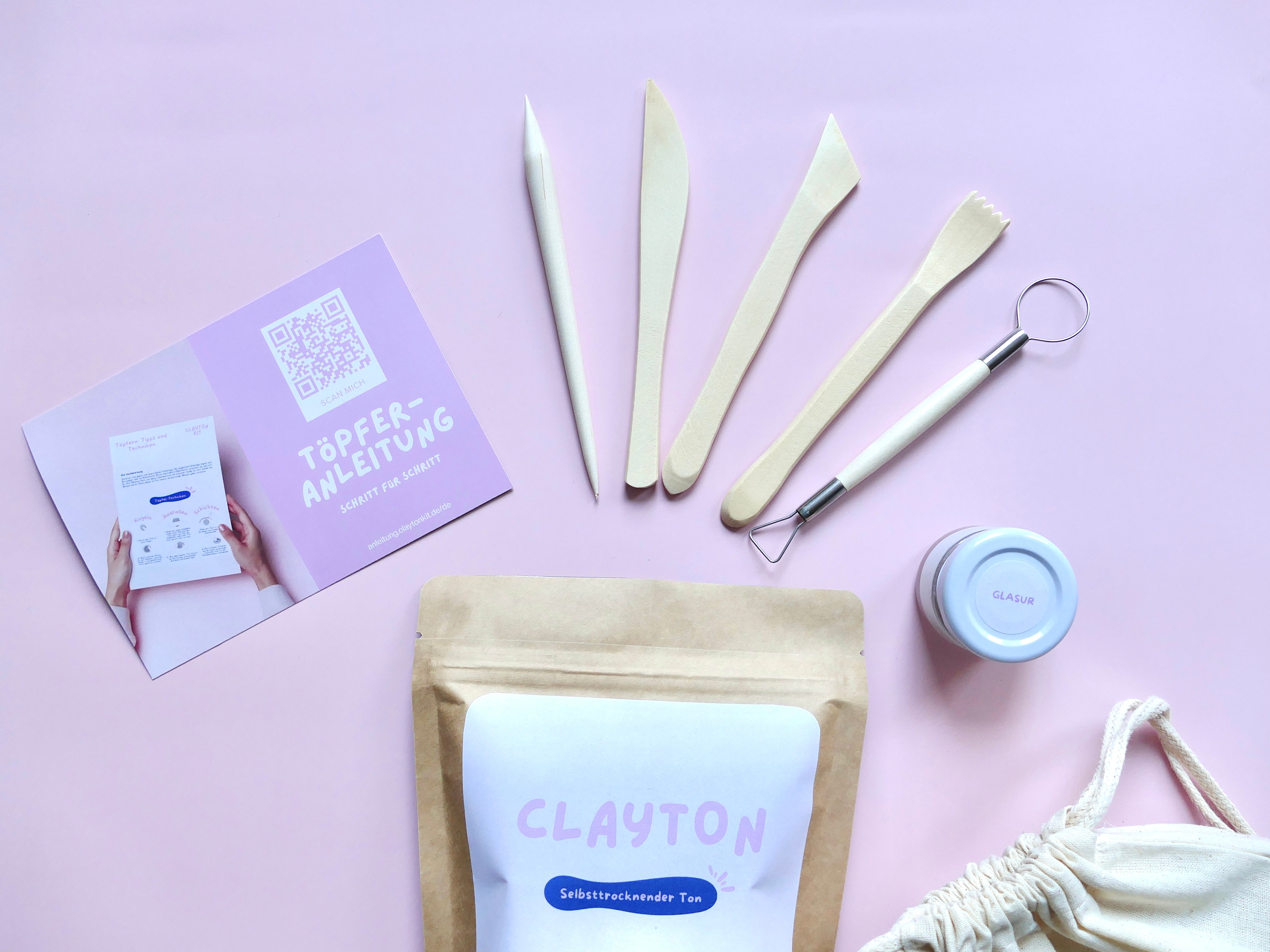 Kleines Töpferset, Home Pottery Kit, Zuhause Töpfern ohne Brennofen