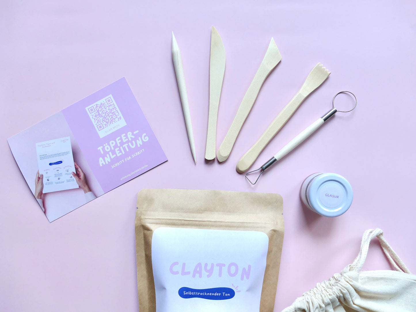Kleines Töpferset, Home Pottery Kit, Zuhause Töpfern ohne Brennofen