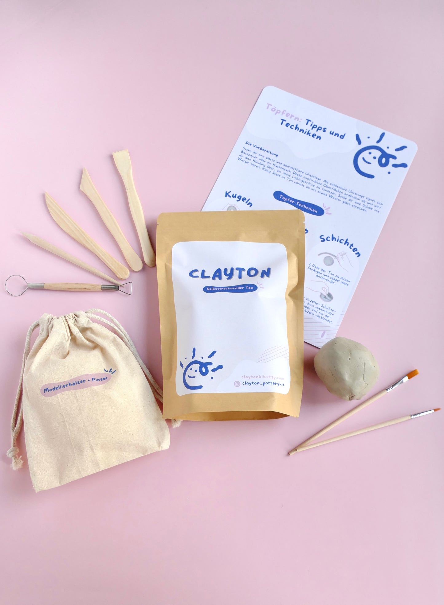 Kleines Töpferset, Home Pottery Kit, Zuhause Töpfern ohne Brennofen